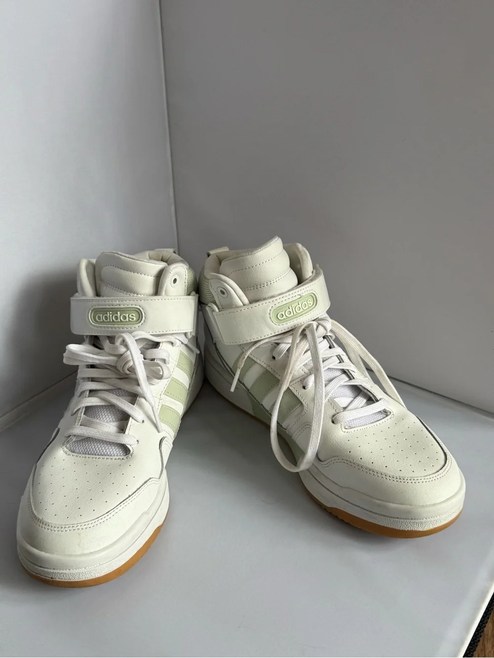 Adidas High-Top Sneakers in White and Sage Green Womens Size 10